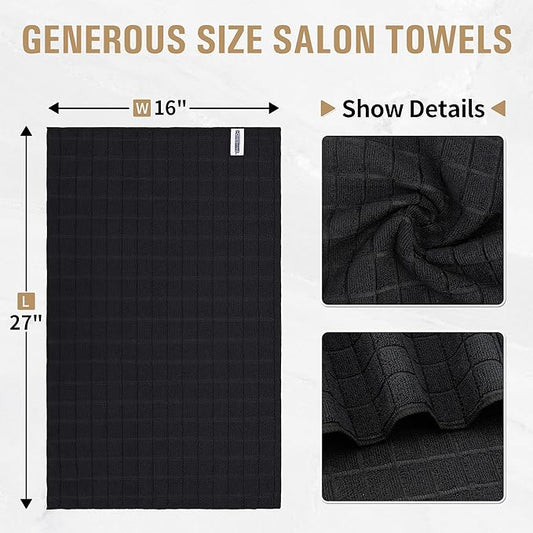 HOMERHYME Salon Towels, 12 Pack Black Hand Towels for Bathroom, 16 by 27 Inches Bulk Quick Dry Absorbent Microfiber Hair Towel, Bathroom Towels for Gym Spa Barber Pedicure Makeup & Beauty
