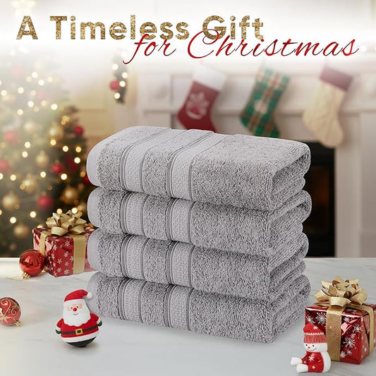 American Soft Linen Salem 100% Cotton Turkish 4 Piece Hand Towels for Bathroom, 600 GSM Soft Absorbent Quickdry Hand Face Towel Set, Cool Grey