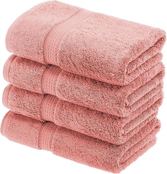 BLUENILEMILLS BNM Egyptian Cotton 4-Piece Towel Set, Includes 4 Hand Towels, Attached Loop for Easy Hanging and Storage, Hotel Quality, Perfect for Bathroom, Gym, Shower Space, or Spa, Tea Rose