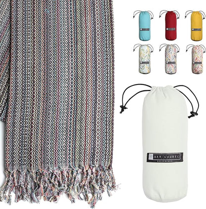 BAY LAUREL Turkish Beach Towel with Travel Bag 39 x 71 Quick Dry Sand Free Lightweight Large Oversized Towels Light
