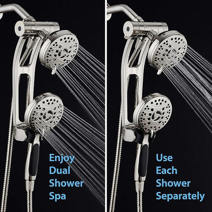 High Pressure 48-mode Luxury 3-way Combo with Adjustable Extension Arm – Dual Rain & Handheld Shower Head – Extra Long 6 Foot Stainless Steel Hose – All Brushed Nickel Finish – Top US Brand