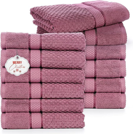 Ample Decor 100% Cotton Hand Towel for Kitchen Set of 12, Absorbent Premium Quality for Bathroom, Hotel, Spa, Gym, Kitchen - 18 X 28 Inch, Grape Purple, Mulaayam Collection