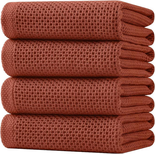 Homaxy 100% Cotton Waffle Weave Kitchen Dish Towels, Ultra Soft Absorbent Quick Drying Cleaning Towel, 20x28 Inches, 4-Pack, Rust