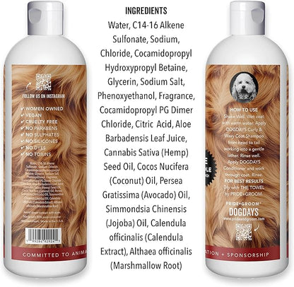 Pride and Groom DogDays Curly + Wavy Grooming Shampoo | Tearless, All-Natural Shampoo for No and Low Shedding Dogs | Moisturizing Formula for Soft, Shiny, & Healthy Fur – 16 oz