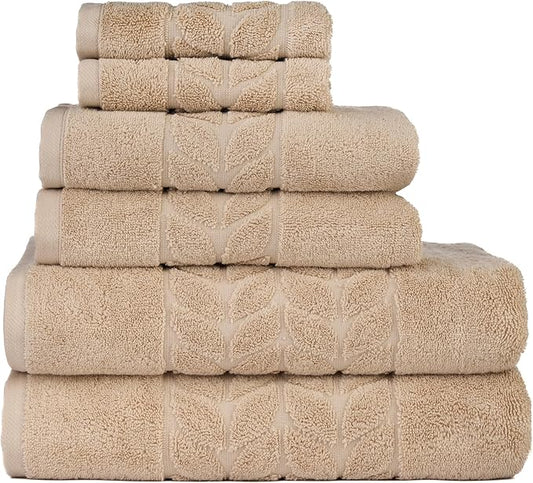 BAGNO MILANO Organic Turkish Cotton Bath Towels, Luxury Jacquard Collection, Certified Organic Highly Absorbent, Soft-Plush Towel Set (Latte, 6 Pcs Towel Set)