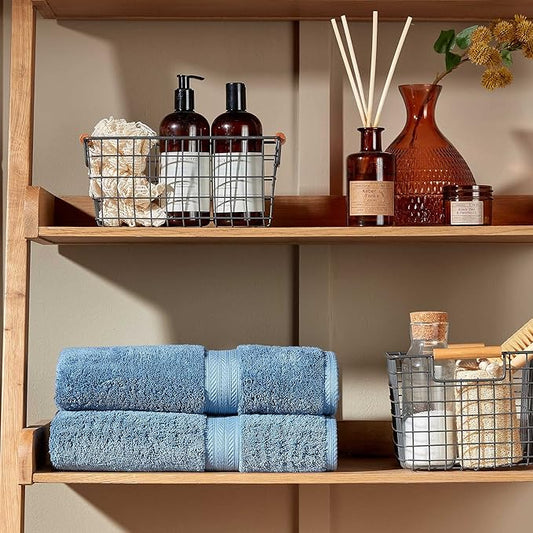 Christy Renaissance 4 Piece Blue Towel Set | 100% Egyptian Cotton | Luxury Bathroom Towels | Soft and Super Absorbent | 675 GSM | 2 Bath Sheet 2 Hand | Denim