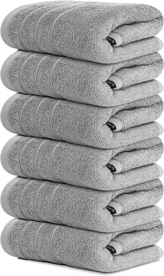 Tens Towels Pack of 6 Hand Towels, 100% Cotton, Lighter Weight, Quick to Dry, 16 x 28 Inches, Super Soft & Absorbent, Perfect for Bathroom & Kitchen, Cool Grey