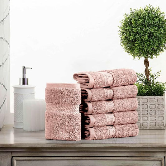BLUENILEMILLS Madison Egyptian Cotton Face Towel/Washcloth Set, for Kitchen, Bathroom, Shower, Plush, 800 GSM, Highly Absorbent and Ultra-Soft Face Towels, Washcloths, Set of 6, Muted Mauve