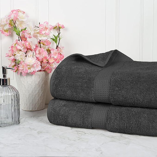 BLUENILEMILLS Premium Towel Collection, Egyptian Cotton Towels for Shower and Bathroom 2-Piece Bath Sheet Set, 34" x 68", Charcoal by Blue Nile Mills