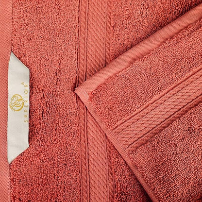 Superior Egyptian Cotton Pile Bath Towel Set of 4, Ultra Soft Luxury Towels, Thick Plush Essentials, Absorbent Heavyweight, Guest Bath, Hotel, Spa, Home Bathroom, Shower Basics, Coral