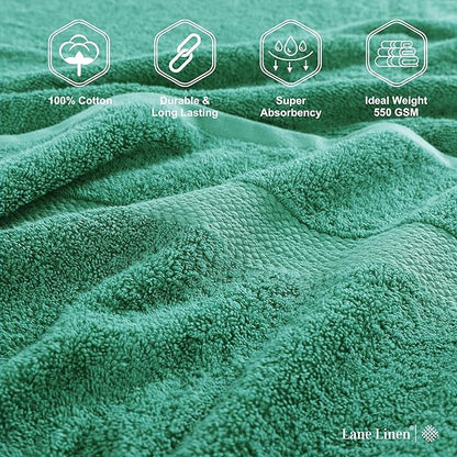 LANE LINEN 100% Ring Spun Cotton Premium Bath Towel Set, 18Pcs Turkish Towels & Washcloths Sets - 4 Bath, 8 Washcloths, 6 Hand - Sustainably Produced, Quick Drying & Gentle on Skin - Emerald