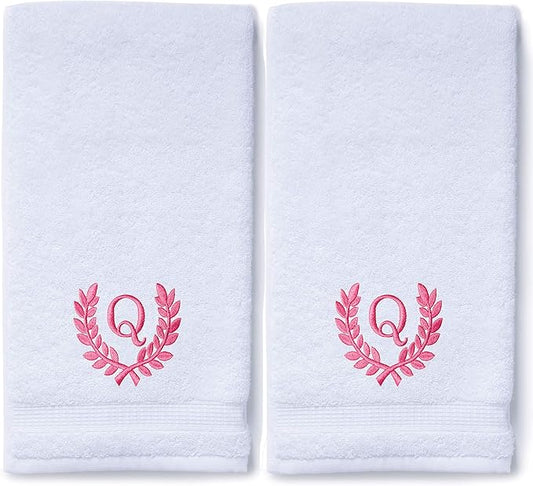 Decorative and Monogrammed Hand Towels for Bathroom Kitchen Makeup | Personalized Gift for Wedding-Bridal | Roman Font Custom Luxury Turkish Towel | Spa Collection, Oversized, 16 X 30 Inch, Set of 2