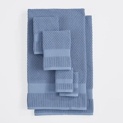 NY Loft 100% Cotton Towel Set 6 Piece | Super Soft & Absorbent Quick-Dry 2 Bath Towels 2 Hand Towels and 2 Washcloths |Textured and Durable Cotton | Trinity Collection (6 Piece Set, Blue Shadow)