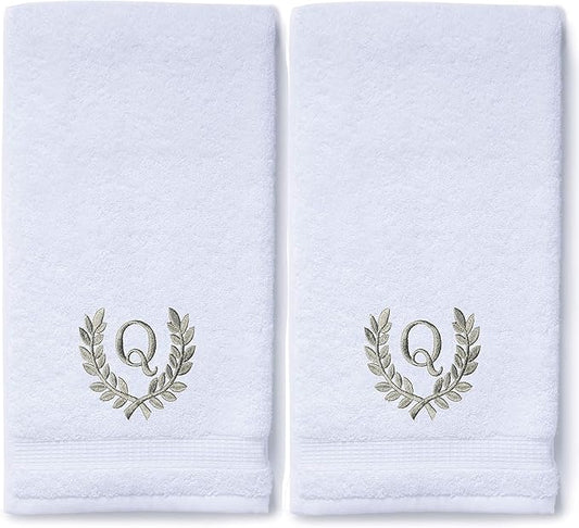 Decorative and Monogrammed Hand Towels for Bathroom Kitchen Makeup | Personalized Gift for Wedding-Bridal | Roman Font Custom Luxury Turkish Towel | Spa Collection, Oversized, 16 X 30 Inch, Set of 2