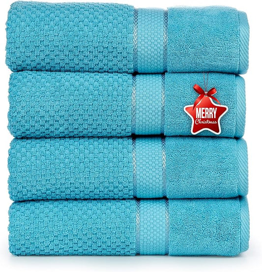 Ample Decor Sky Blue Bath Towels for Bathroom Set of 4 100% Cotton Popcorn Textured -Quick Dry, Highly Absorbent, Oeko-TEX Certified, Machine Washable - Mulaayam Collection - 30 X 54 Inch