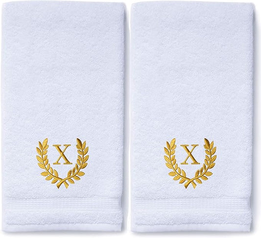 Decorative and Monogrammed Hand Towels for Bathroom Kitchen Makeup | Personalized Gift for Wedding-Bridal | Roman Font Custom Luxury Turkish Towel | Spa Collection, Oversized, 16 X 30 Inch, Set of 2