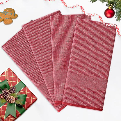 Homaxy Premium Kitchen Towels(18”x 28”, 8 Pack), Large Cotton Kitchen Hand Towels, Flat and Terry Dish Towels, 380 GSM Highly Absorbent Tea Towel Set with Hanging Loop, Red