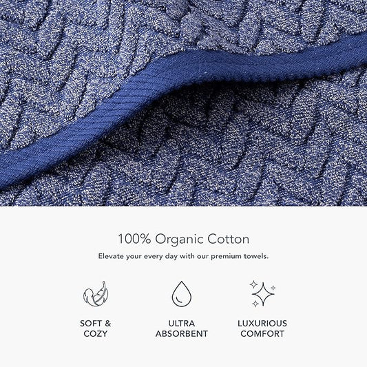 Texere 100% Organic Cotton Jacquard 650 GSM Premium Bath Towel Sets - Extra Absorbent Quick Dry and Plush (Cable, Estate Blue, 4 Bath Towels)