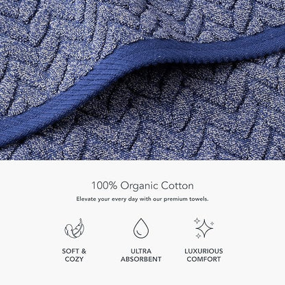 Texere 100% Organic Cotton Jacquard 650 GSM Premium Bath Towel Sets - Extra Absorbent Quick Dry and Plush (Cable, Estate Blue, 2 Bath & 2 Hand Towels)