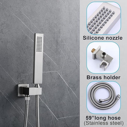 Digital Display Dual Head Shower system Rain Shower System Shower Wall Mount 10 Inch Ceiling Shower Head with 6 Inch Shower Head with shower handheld(Brushed Nickel)