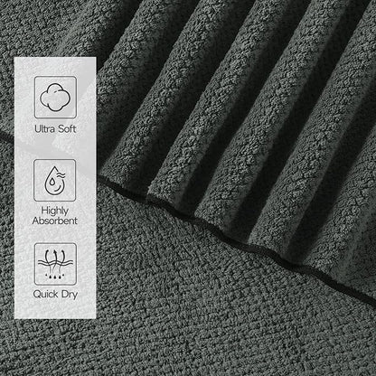 REDKISS 4 Pack Premium Bath Towels, Plush Coral Fleece Towels for Bathroom, Extra Large Bath Towels Set of 4 (35 x 70 in), Super Soft Highly Absorbent Shower Towels for Spa, Gym, Travel, Dark Gray
