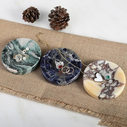 Koville Luxury Italy Calacatta Viola Marble Jewelry Dish, Small Round Trinket Dish for Ring Necklace Earring, 4" Stone Decorative Dish, Aesthetic Home Table Marble Decor