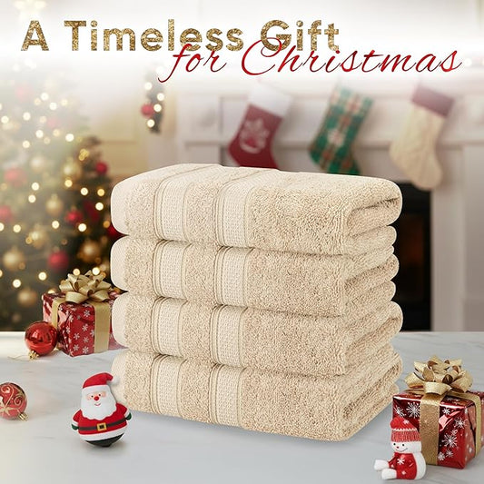American Soft Linen Salem 100% Cotton Turkish 4 Piece Hand Towels for Bathroom, 600 GSM Soft Absorbent Quickdry Hand Face Towel Set, Beige