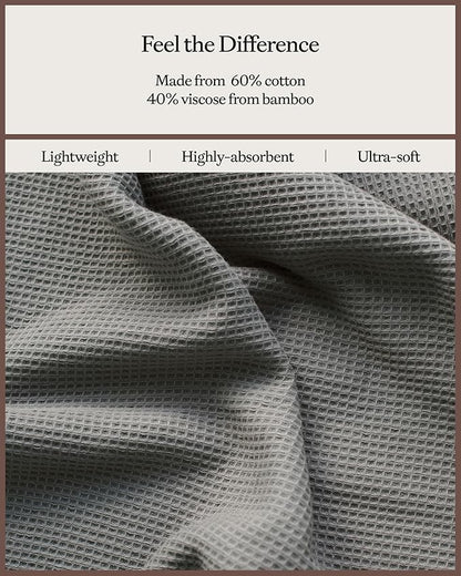 Cozy Earth Waffle Hand Towels - 60% Cotton 40% Viscose from Bamboo Hand Towels 20 x 30 Inches - Soft & Absorbent Terry, Reversible Mini Textured Waffle & Weave Pattern - 2 Pack