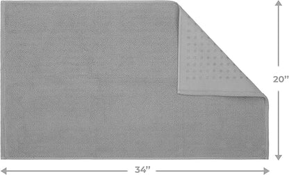 Cotton Paradise 100% Cotton Non Slip Bath Mats for Bathroom, 20x34 inch Soft Absorbent Quick Dry Machine Washable Floor Bath Mat, Light Gray Bath Rug