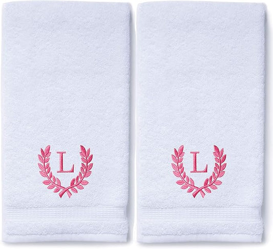 Decorative and Monogrammed Hand Towels for Bathroom Kitchen Makeup | Personalized Gift for Wedding-Bridal | Roman Font Custom Luxury Turkish Towel | Spa Collection, Oversized, 16 X 30 Inch, Set of 2