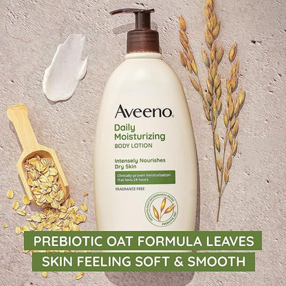 Aveeno Daily Moisturizing Body Lotion with Soothing Oat and Rich Emollients, Fragrance-Free, 18 Fl Oz