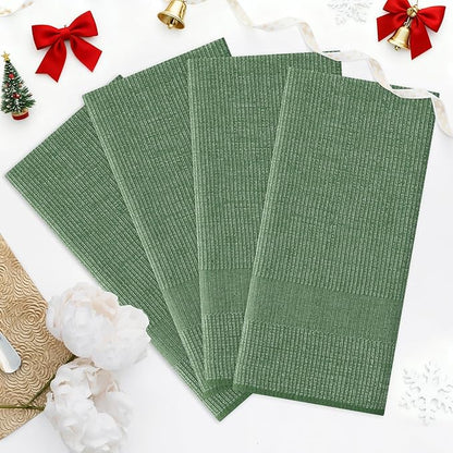 Homaxy Premium Kitchen Towels(18”x 28”, 12 Pack), Large Cotton Kitchen Hand Towels, Flat and Terry Dish Towels, 380 GSM Highly Absorbent Tea Towel Set with Hanging Loop, Grass Green