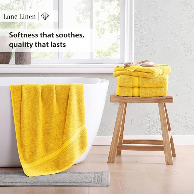 LANE LINEN 12 Pack Towels for Bathroom – 100% Mercerized Cotton, 4 Bath, 4 Hand & 4 Wash Cloth, Zero Twist Soft Towels, Oeko Tex Certified Hotel Quality Towel, Easy to Wash – Mimosa