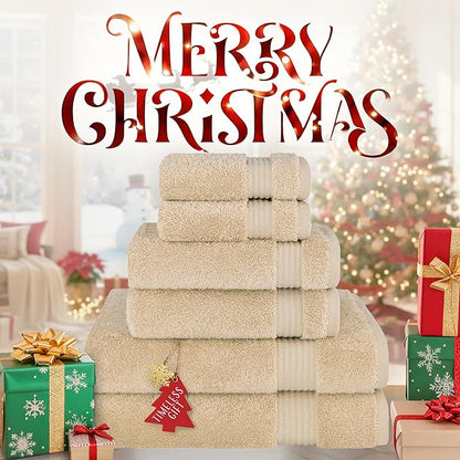 Cotton Paradise 6 Piece Towel Set, 100% Cotton Soft Absorbent Turkish Towels for Bathroom, 2 Bath Towels 2 Hand Towels 2 Washcloths, Beige Towel Set