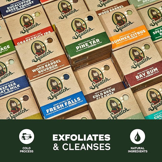 Dr. Squatch Natural Bar Soap for Men Variety Gift Set - Cold Process Soap No Harsh Chemicals - Mountain Meadow, Sandalwood Summit, Lumberjack Lodge, Fresh Falls & Birchwood Breeze (5 oz, 5-Pack)