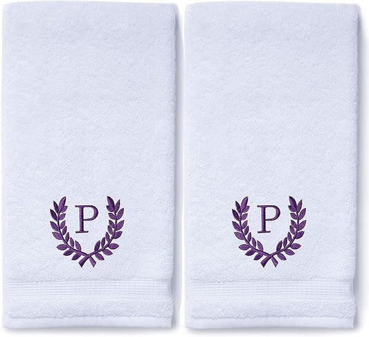 Decorative and Monogrammed Hand Towels for Bathroom Kitchen Makeup | Personalized Gift for Wedding-Bridal | Roman Font Custom Luxury Turkish Towel | Spa Collection, Oversized, 16 X 30 Inch, Set of 2