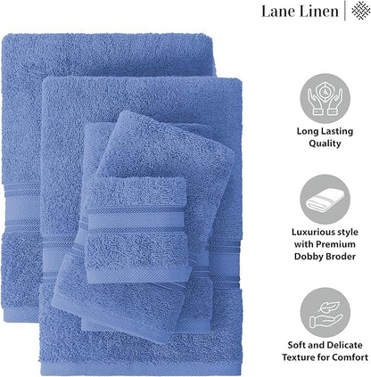 LANE LINEN Bathroom Towels Set of 18 – Zero Twist, 100% Mercerized Cotton, 6 Bath, 6 Handtowel & 6 Washcloths, Luxury Hotel Design, Perfect for Salon & Guests, Machine Washable – Cerulean Blue