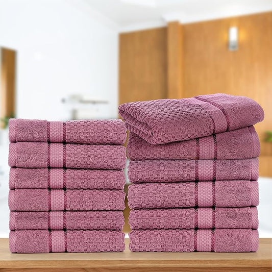 Ample Decor 100% Cotton Hand Towel for Kitchen Set of 12, Absorbent Premium Quality for Bathroom, Hotel, Spa, Gym, Kitchen - 18 X 28 Inch, Grape Purple, Mulaayam Collection