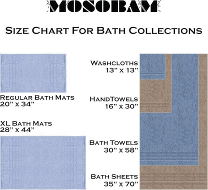 Mosobam Luxury Turkish 4pc XL Towel Set 35X70 16X30 Allure Blue Oversize 700 GSM Bamboo Viscose & Aegean Turkish Combed Cotton