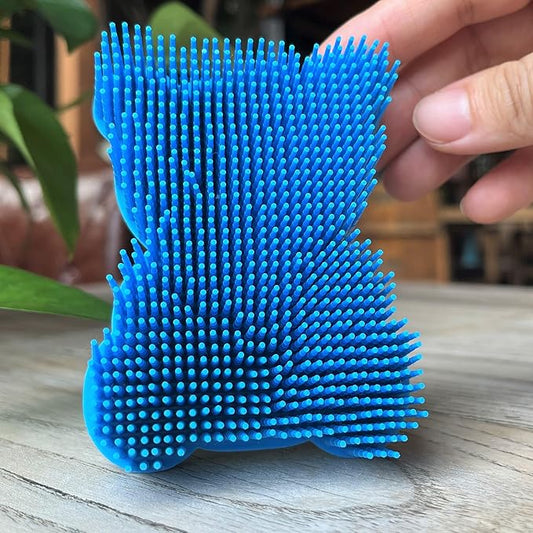 Premium Sensory Brush for Kids or Autism,Soft Silicone Body Scrubber,2 in 1 Sensory Room Occupational Therapy Sensory Brushes,Silicone Loofah,Pets Shower Brush Bath Brush Shampoo Brush(bear-navy blue)