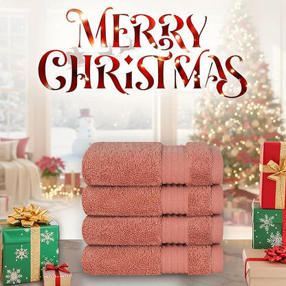 Cotton Paradise 100% Cotton Turkish Washcloth Set for Bathroom, 4 Piece Soft Absorbent Small Hand Face Towels Wash Rags, Coral