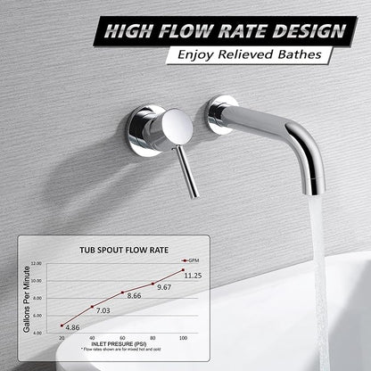 SUMERAIN Wall Mount Tub Faucet Chrome Bathtub Faucet Set with Left-Handed Handle and Rough in Valve