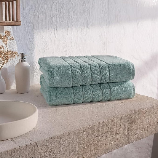 BAGNO MILANO Organic Turkish Cotton Bath Towels, Luxury Jacquard Collection, Certified Organic Highly Absorbent, Soft-Plush Towel Set (Mint, 2 Pcs Bath Towel Set)