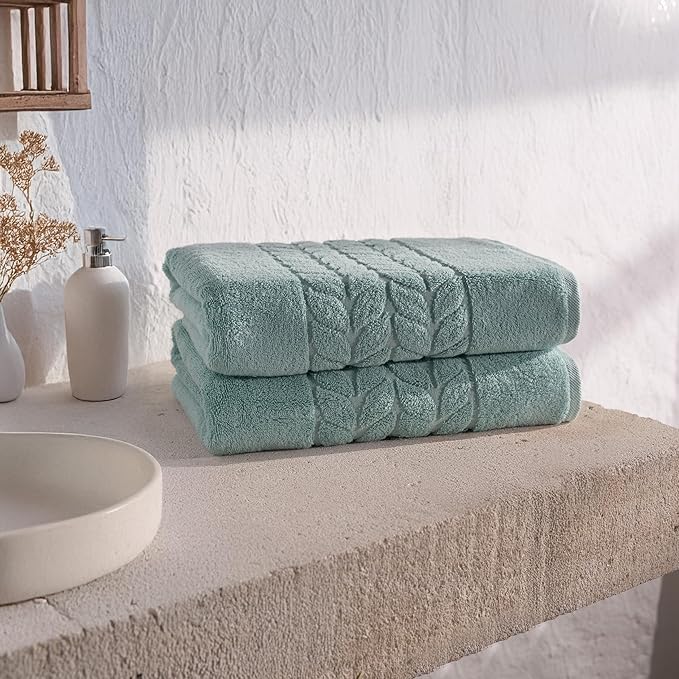 BAGNO MILANO Organic Turkish Cotton Bath Towels, Luxury Jacquard Collection, Certified Organic Highly Absorbent, Soft-Plush Towel Set (Mint, 6 Pcs Towel Set)