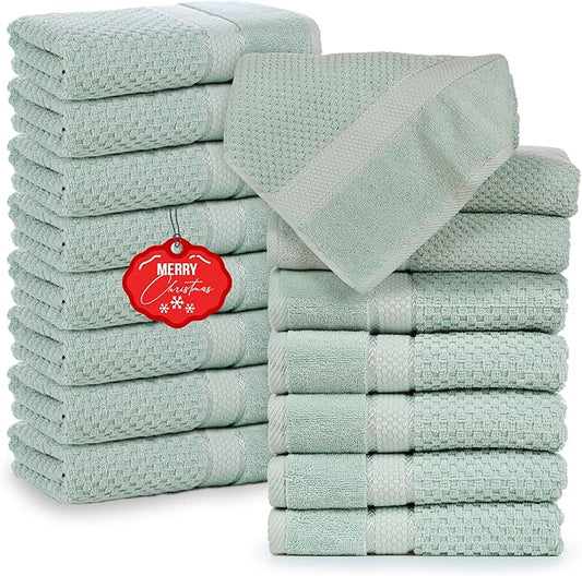 Ample Decor Bath Towels for Bathroom Set of 16 100% Cotton Popcorn Textured, Machine Washable - Mint Green - 30 X 54 Inch