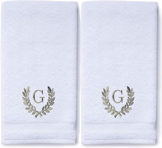 Decorative and Monogrammed Hand Towels for Bathroom Kitchen Makeup | Personalized Gift for Wedding-Bridal | Roman Font Custom Luxury Turkish Towel | Spa Collection, Oversized, 16 X 30 Inch, Set of 2