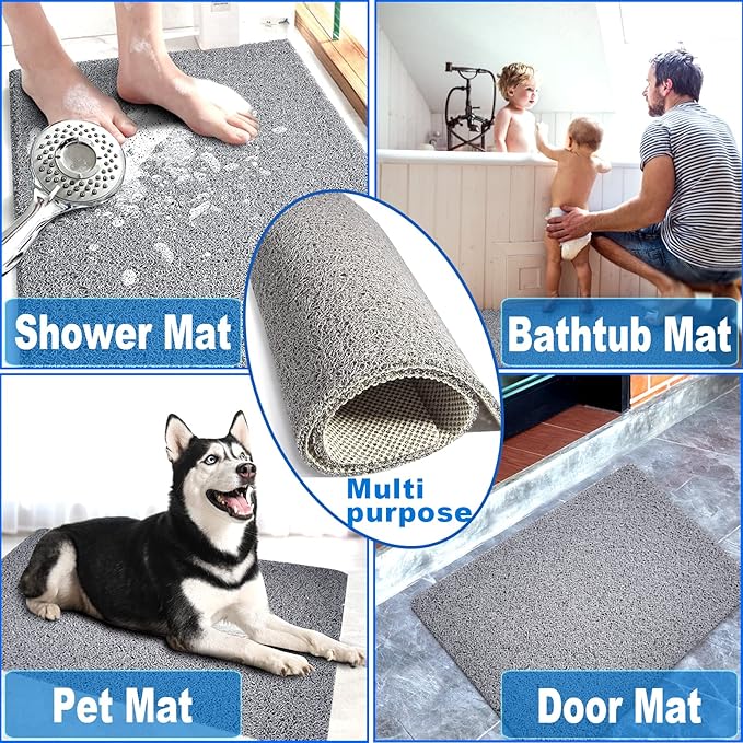 Shower Mats Non Slip for Elderly, 24x32’’Lager Loofah Bath Mats for Shower, Non-Slip Bath Mat for Elderly-Grey