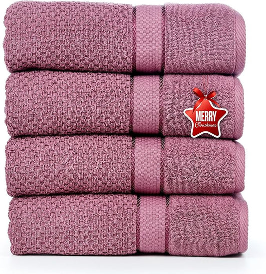 Ample Decor Bath Towels for Bathroom Set of 4 100% Cotton Popcorn Textured - Quick Dry, Highly Absorbent, Oeko-TEX Certified, Machine Washable - Mulaayam Collection - Grape Purple - 30 X 54 Inch