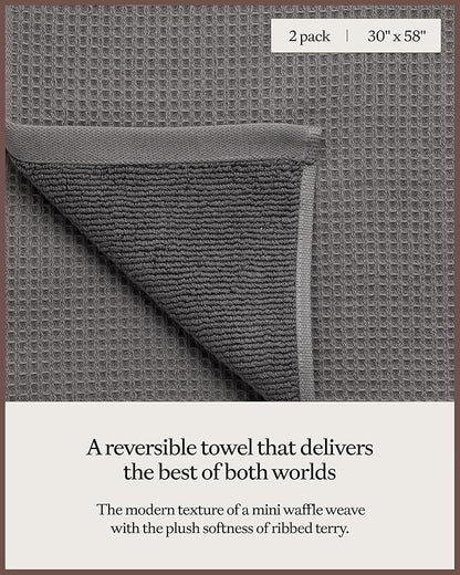 Cozy Earth Waffle Bath Towels - 60% Cotton 40% Viscose from Bamboo Bath Towels 30 x 58 Inches - Soft & Absorbent Terry, Reversible Mini Textured Waffle & Weave Pattern - 2 Pack