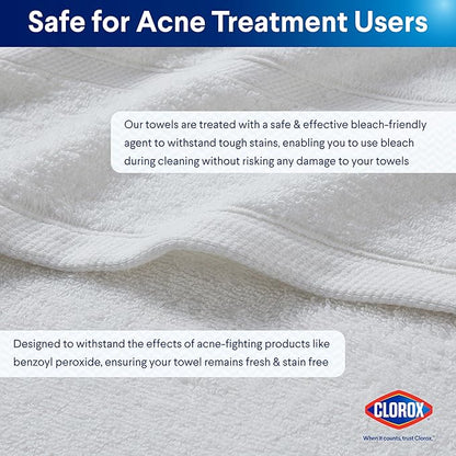 CLOROX Bleach Friendly Towels, Quick Dry, 100% Cotton Hand Towels (16" x 26"), Highly Absorbent Soft Lightweight, Ideal for Everyday Use, Easy to Wash (2 Pack, White)